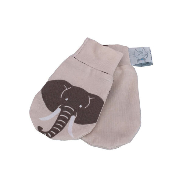 Βρεφικά γαντάκια για νεογέννητο από βαμβάκι Oeko-Tex με print Elephant | Karfitsomenosgatos