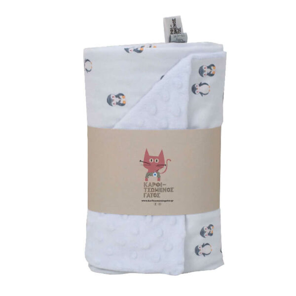 Βρεφική βελουτέ κουβέρτα από βαμβάκι Oeko-Tex με print Penguins | Karfitsomenosgatos